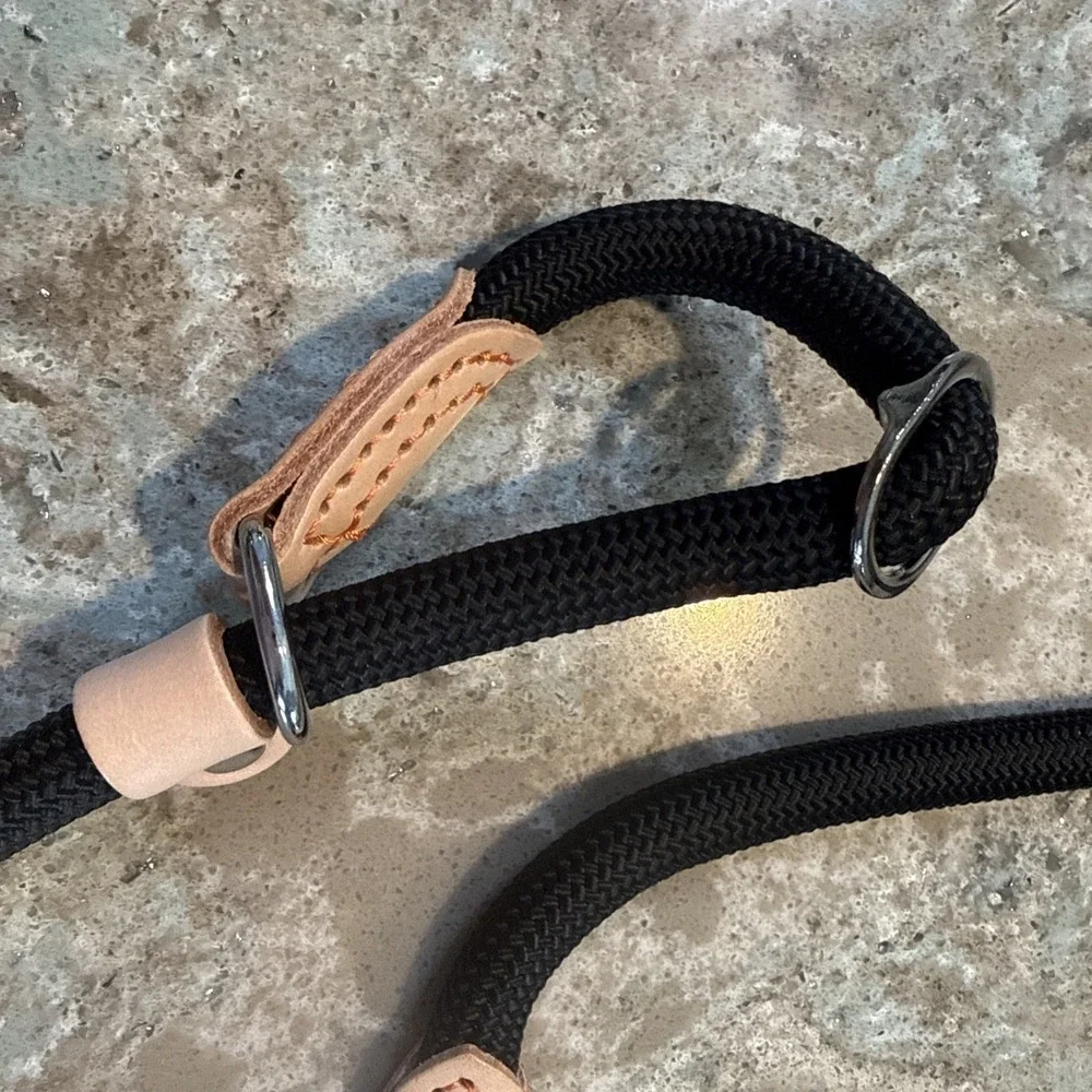 5' Nylon Leather Slip Lead Dog Leash Black Dog Training‎ Walking Exercise